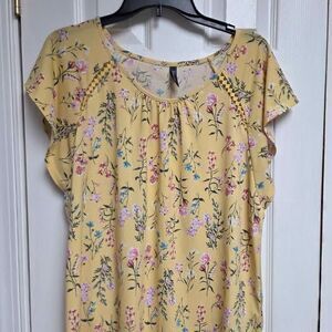 Massini womens Large yellow floral print blouse